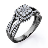 Double Infinity Split Shank - 1.4 Carat Round Shaped Moissanite and diamond - Flush Cluster Halo Engagement Ring in Black Gold