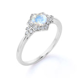 Leaf Design 1.50 Carat Round Cut Blue Moonstone and Diamond Channel Engagement Ring in Rose Gold