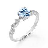 1.50 ct Round Aquamarine Milgrain Art Deco Engagement Ring