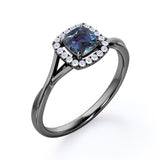 Unique 1.25 Carat Cushion Cut Lab Created Alexandrite And Diamond Split Shank Engagement Ring In White Gold