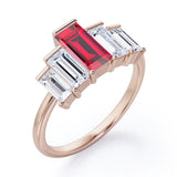 Graduated Baguette 1.5 carat Lab Ruby and Cubic Zirconia Engagement Ring in White Gold