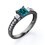 1.40 Ct Princess Lab Alexandrite Three Stone Engagement Ring