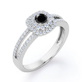 Split Shank 1.55 Carat Round Cut Black Diamond Double Halo  Engagement Ring In Black Gold