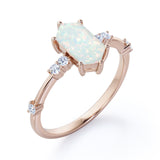 Asymmetric Six Prong 1.10 Carat Hexagon Cut Fiery Opal And Diamond Seven Stone Engagement Ring In Rose Gold