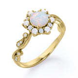 Floral Halo 0.7 carat Round Opal and Diamond Engagement Ring in White Gold