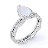 1.5 Ct Pear Cut Lab Created Opal Halo Bridal Set