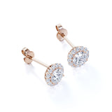 Sunflower Halo 1.10 Carat Round Cut Certified Moissanite and Diamond Shared Prong Cute Stud Earrings in Black Gold