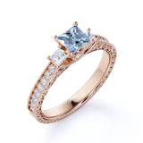 1.50 ct Princess Aquamarine Pave Engagement Ring