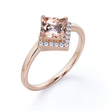1.25 Carat Princess Cut Halo Morganite and Diamond Engagement Ring in 10k Rose Gold for Women