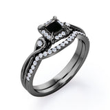 0.69 ct Princess Lab Black Diamond Cushion Halo Bridal Set