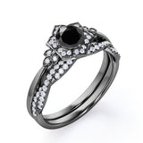 1.50 carat round cut Black Diamond vintage art deco wedding ring set in white gold