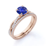 1.5 Carat Round Cut Sapphire and Diamond Bridal Ring Set in 10k White Gold Splendid Ring