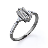 Classic Pave Pinched Shank 0.9 carat Hexagon Moissanite and Diamond Engagement Ring in White gold