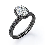 Halo Cluster 1.7 TCW Ovate Moissanite with Lab Created Black Diamond Wedding Set with Pave Accents in Rose Gold