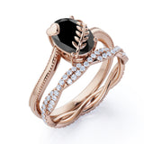 1.50 ct Oval Lab Black Diamond Leaf Vine Bridal Set