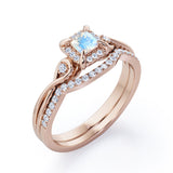 Cushion Halo Prong - 0.85 TCW Princess Cut Moonstone and Moissanite - Infinity Split Shank Wedding Ring Set -  White Gold