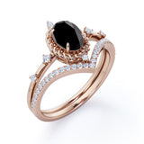 1.35 Carat Oval cut Lab Black Diamond Wedding Ring Set in Rose Gold