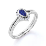 Designer 1.50 Carat Pear cut Sapphire and Diamond Halo Engagement Ring in White Gold
