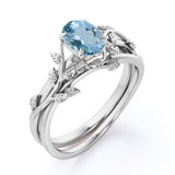 1 ct Oval Aquamarine Leaf and Vine Wedding Ring Set