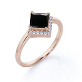 Geometric 1.15 Carat Princess Cut Lab Black Diamond and 2 Stone Contour Engagement Ring in White Gold