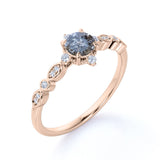 Dainty 0.85 Ct Round Salt and Pepper Diamond Engagement Ring