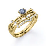 Crown 0.95 Ct Round Salt and Pepper Diamond Wedding Ring Set