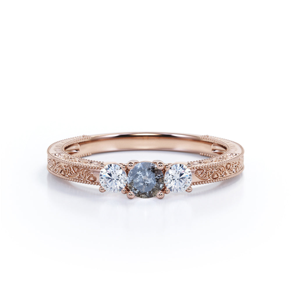 Vintage 0.40 Ct Round Cut Salt and Pepper Diamond Engagement Ring