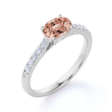 Surface Prong 1.50 Carat Egg Shaped Blush Pink Morganite and Diamond Parallel Engagement Ring in Rose Gold