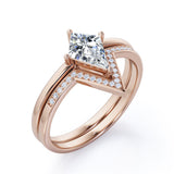 Classic Minimal 1.25 carat Kite Moissanite and Diamond Bridal Ring Set in White Gold