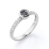 Antique Filigree 1 Carat Round Cut Mystic Black Rutilated Quartz Bezel Set Engagement Ring in Rose Gold