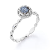 Beaded Halo 0.35 Carat Round Cut Icy Grey Salt and Pepper Diamond Three Stone Engagement Ring In White Gold