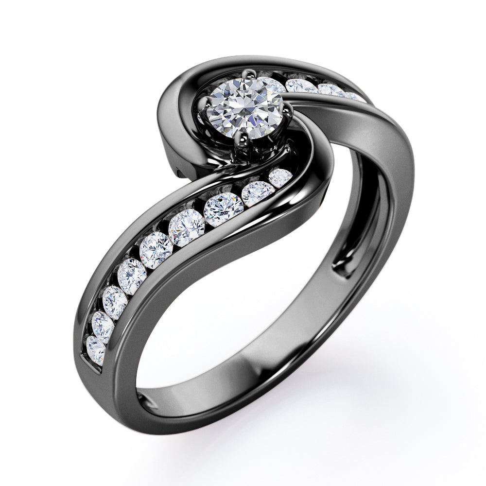 Spinning 0.7 carat Round Moissanite and Diamond Channel Engagement Ring in Yellow Gold