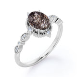 Vintage Bezel 1.25 ct Oval Black Rutilated Quartz Engagement Ring
