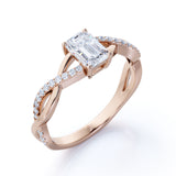 1.25 Carat emerald cut Moissanite and Diamond Solitaire Infinity Engagement Ring in 10k White Gold
