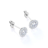 Sunflower Halo 1.10 Carat Round Cut Certified Moissanite and Diamond Shared Prong Cute Stud Earrings in Black Gold