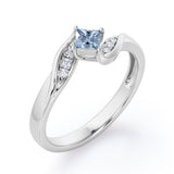 Twisted 7 Stone Ring - 0.55 carat Princess Aquamarine and Moissanite Elegant Engagement Ring in White Gold
