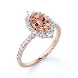 Shared Prong1.50 Carat Oval Shape Dark Pink Morganite and Diamond Halo Snowflake Engagement Ring in Rose Gold