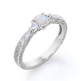 Delicate Four Prong 1.25 Carat Round Cut Fire Opal And Diamond Vintage Filigree Engagement Ring In Rose Gold