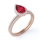 Perfect Bridal Set on Sale 1.50 carat Pear Cut Lab Ruby and Diamond Bridal Set in Rose Gold: Bestselling Design