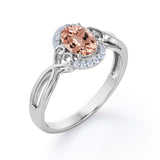 Plain Band 1.50 Carat Oval Cut Morganite and Diamond Halo Engagement Ring in Rose Gold
