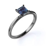 Classic Solitaire 1 Carat Princess Cut Lab Made Alexandrite Plain Shank Promise Ring - Engagement Ring for Women