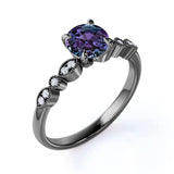 Four Claw 1.25 Carat Round Cut Lab Grown Alexandrite and Diamond Art Deco Solitaire Engagement Ring