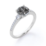 0.75 Ct Round Salt and Pepper Diamond Pave Engagement Ring