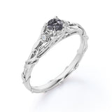 Three Stone 0.65 ct Round Black Rutilated Quartz Engagement Ring