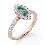 Classic Marquise 1 carat Marquise Moss Green Agate and Diamonds Engagement Ring in White Gold