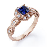 Beaded Halo 1.15 Carat Princess Cut Lab-Created Sapphire And Diamond Infinity Engagement Ring In Rose Gold