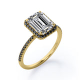 Halo-Style 1.5 TCW Emerald Cut Moissanite with Lab Created Black Diamond Engagement Ring with Pave Accents in Rose Gold