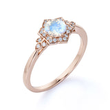 Leaf Design 1.50 Carat Round Cut Blue Moonstone and Diamond Channel Engagement Ring in Rose Gold