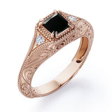 Vintage Eight Claws 1.10 Carat Princess Cut Black Diamond Three Stone Engagement Ring In White Gold