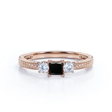 1 carat princess cut Black Diamond art deco engagement ring in white gold